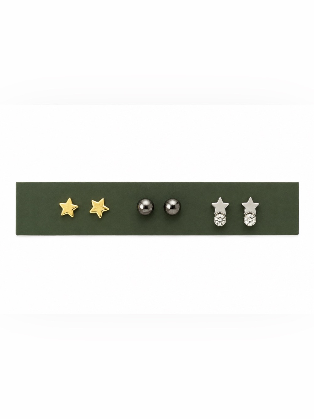 3 Pair Star Stud Earring Set Gold Silver Ball Rhinestone Celestial